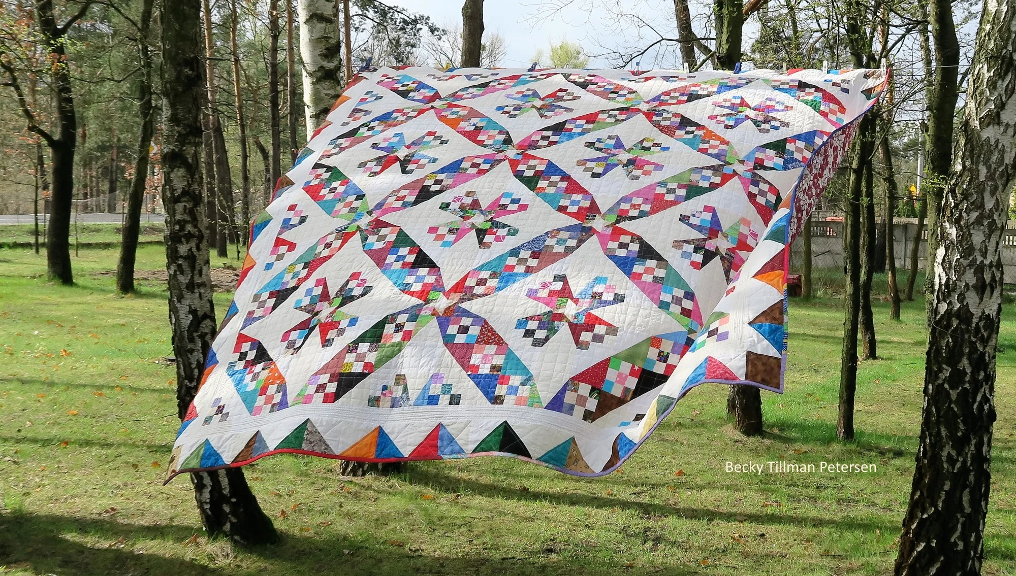 Design - mine Inspired by - the desire to play with the same basic blocks a 9 patch, some half square triangles and varying sashings and negative space Regrets - That I straight line quilted it - I think a swirly all over design would love looked much better.
