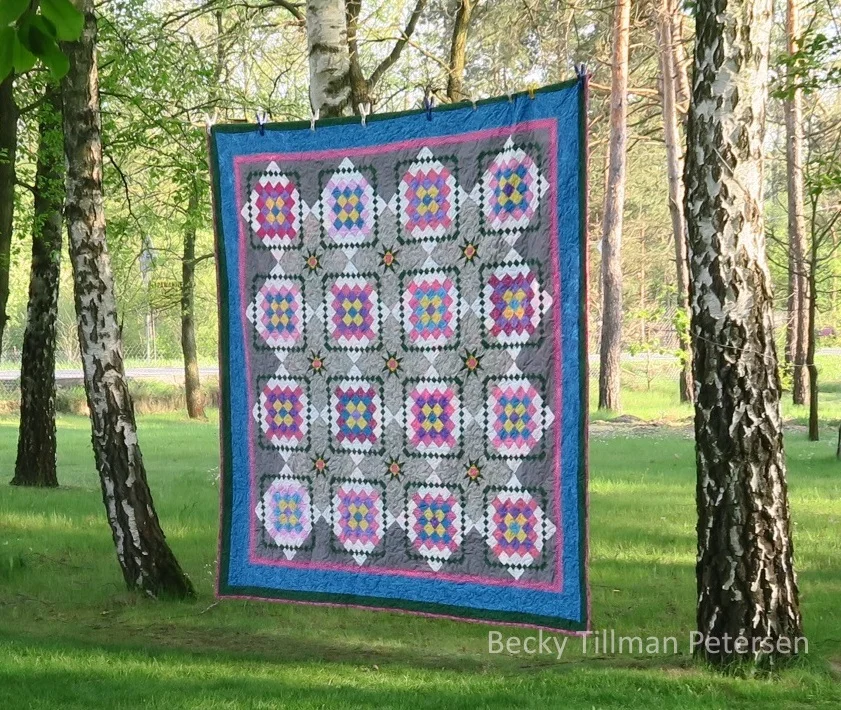 Design - mine Inspired by - a satirical work on the Granny Square block surrounded by the chains which as a frame to the granny square block - thus the title, “Granny’s selfies”. The desire to constantly take pictures of yourself - it’s a fascinating social phenomenon going on today. I thought in this case the “granny squares” could be taking their own photos. Regrets - The outer gray - I had to use it because I ran out of the lighter gray in the middle and it was a bit too heavy/thick - so I wish I had had a better gray to use. At first I was regretting that I needed to use a darker gray on the outer edge, but in the end, I like it, so it is one of those happy accidents. However, the design itself - it may be my all favorite of my own patterns. I’ve not seen anything like it elsewhere (not saying it’s not there - just that I’ve not seen it!).