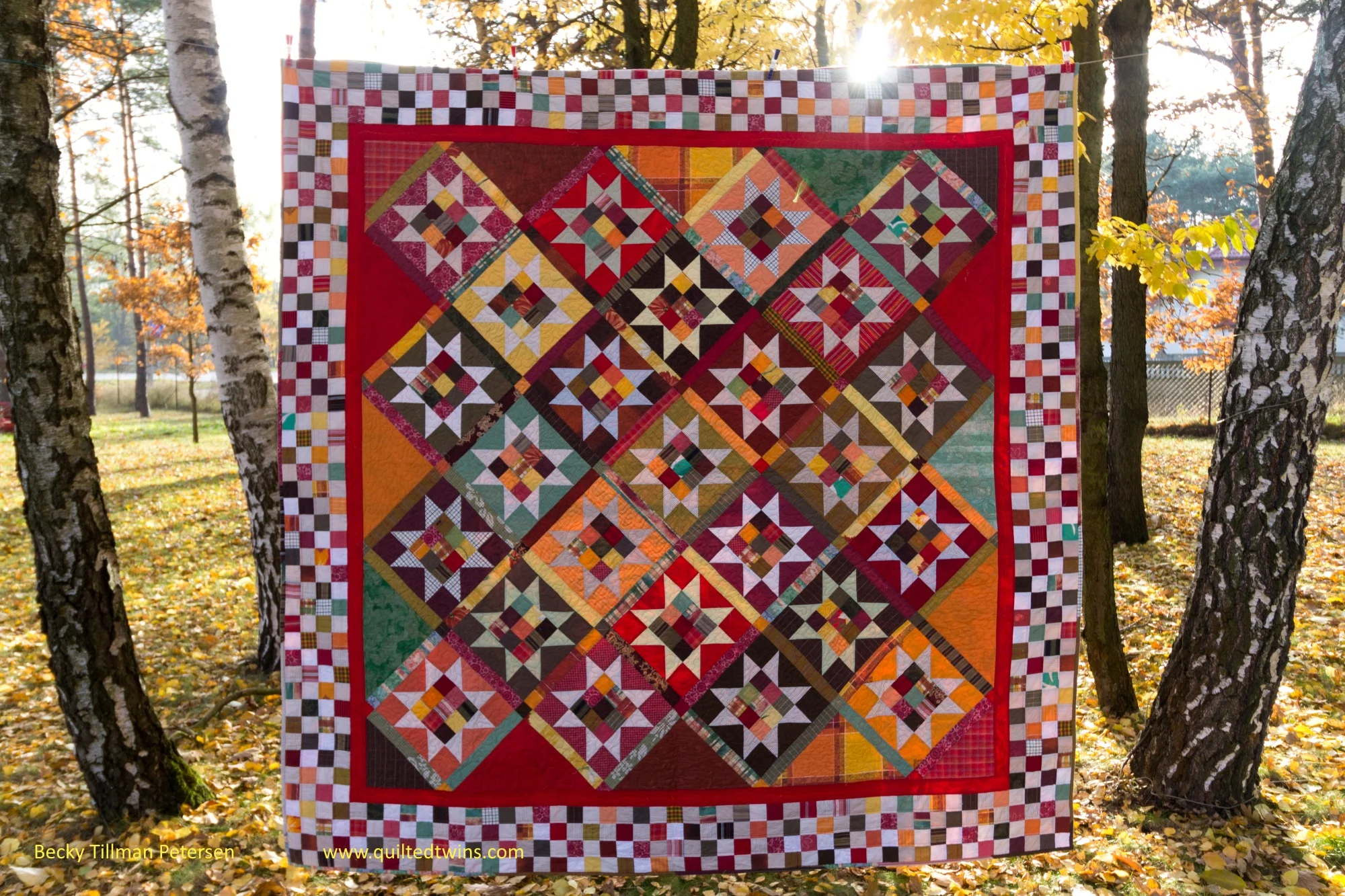 Design - mine Inspired by - a challenge by Pat Sloan to make a top with the star block. I put it in this layout, reversed the colors, used a scrappy sashing, and added a checkerboard border for a look all my own. Regrets - this 100% upcycled quilt was made using what I had - and I don’t have any regrets with my fabric choices for this one.