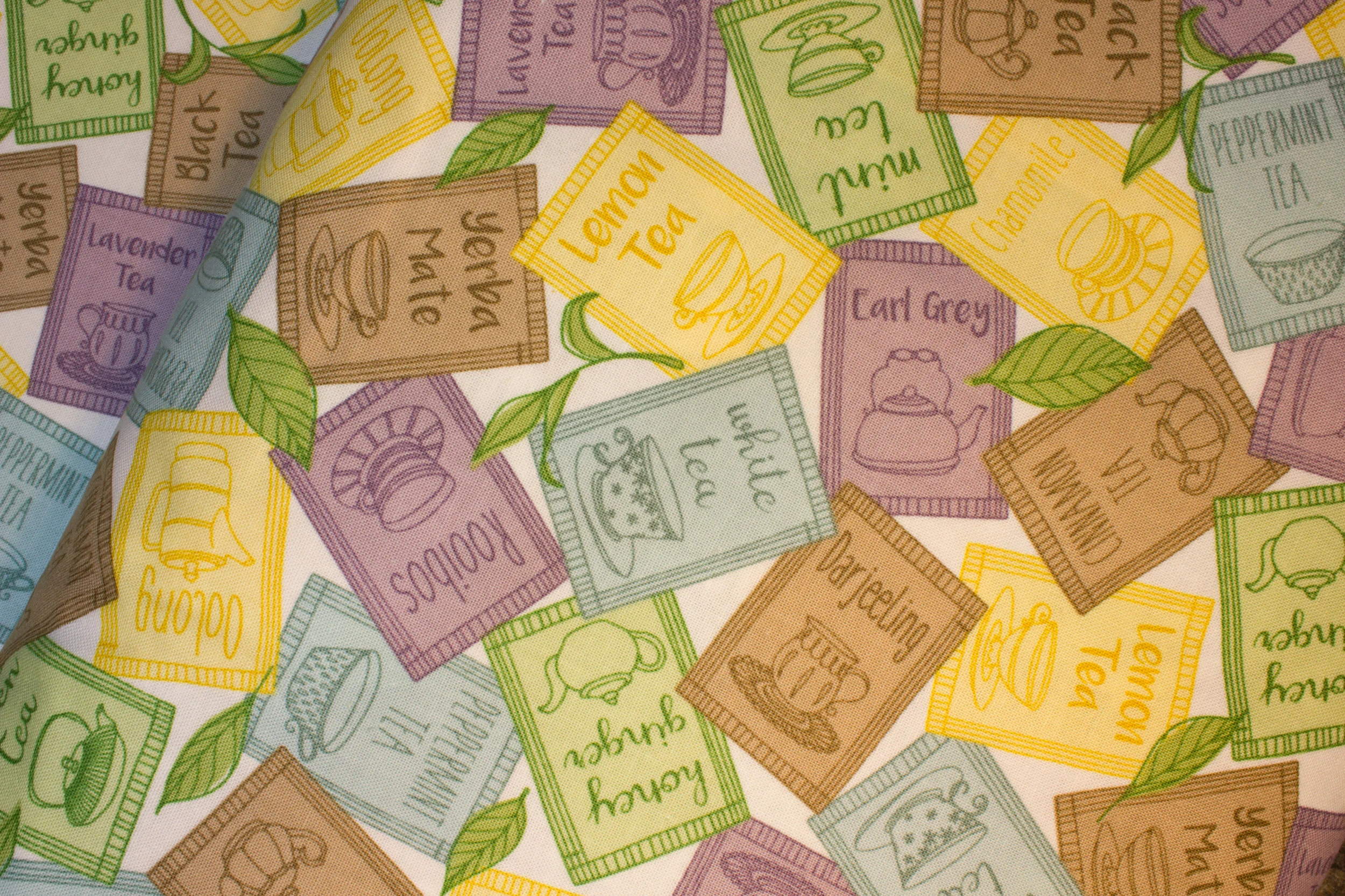 Types of Tea on White: Tea-rrific for Ink and Arrow Fabrics