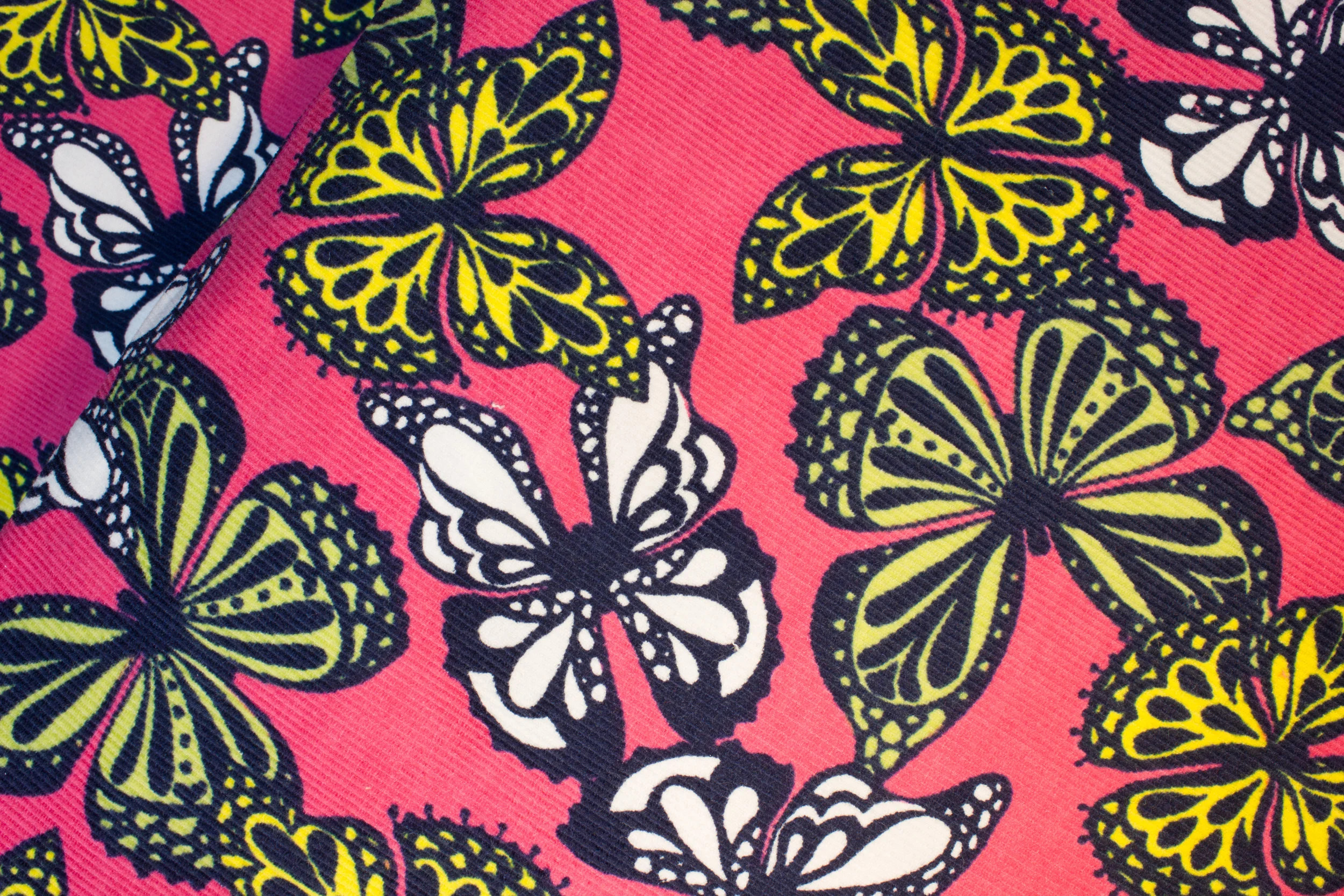 Corduroy: Yellow, Green and White Butterflies on Pink - Cool Cords - by Robert Kaufman