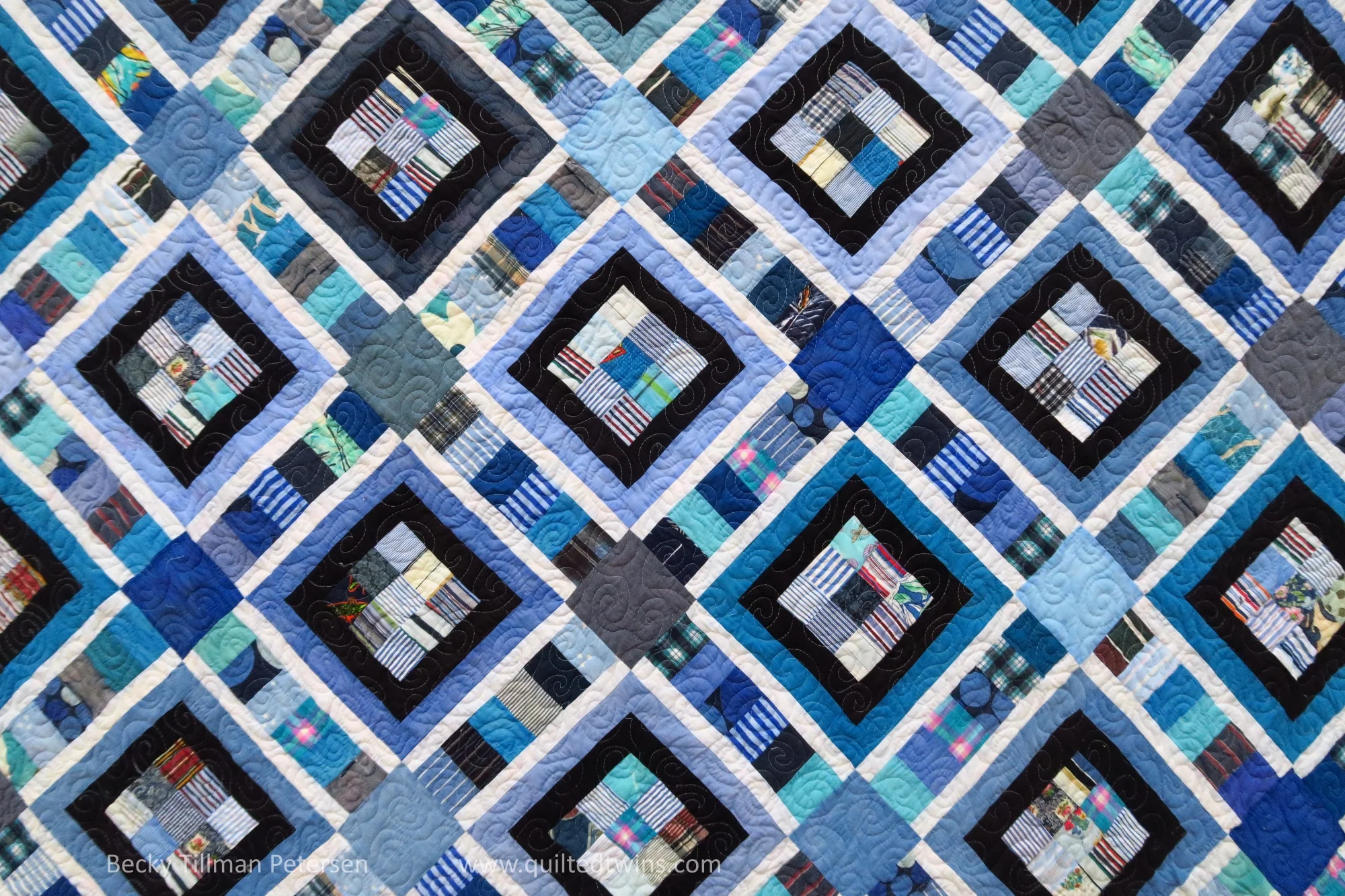 Maybe here you can see that I used all solids just on the outside of the black. The inner 9 patch was just anything and everything - whatever I mostly already had in strips or squares. There was no color design for the center 9 patches.