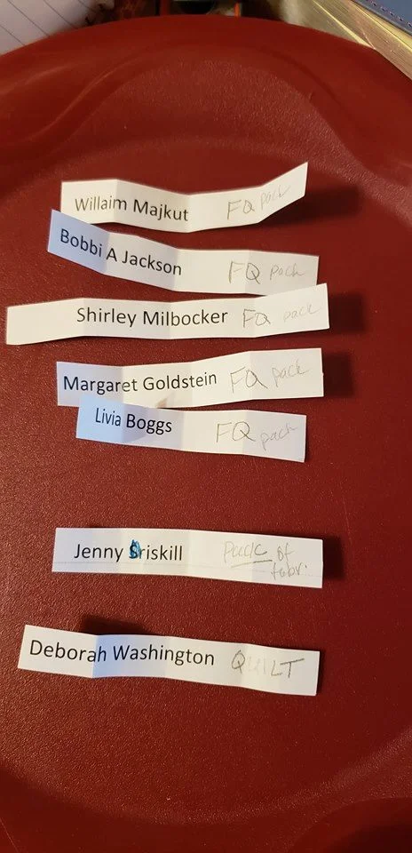 Here are the little pieces of paper I pulled out with the names on them.