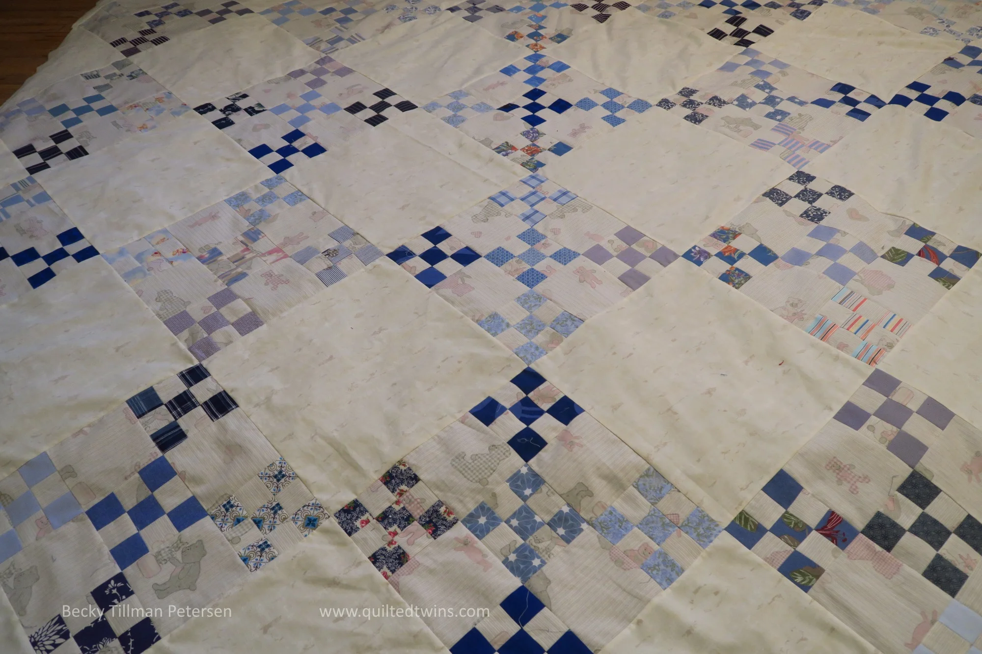 "Pointedly Nines" - upcycled blues #43 top finished