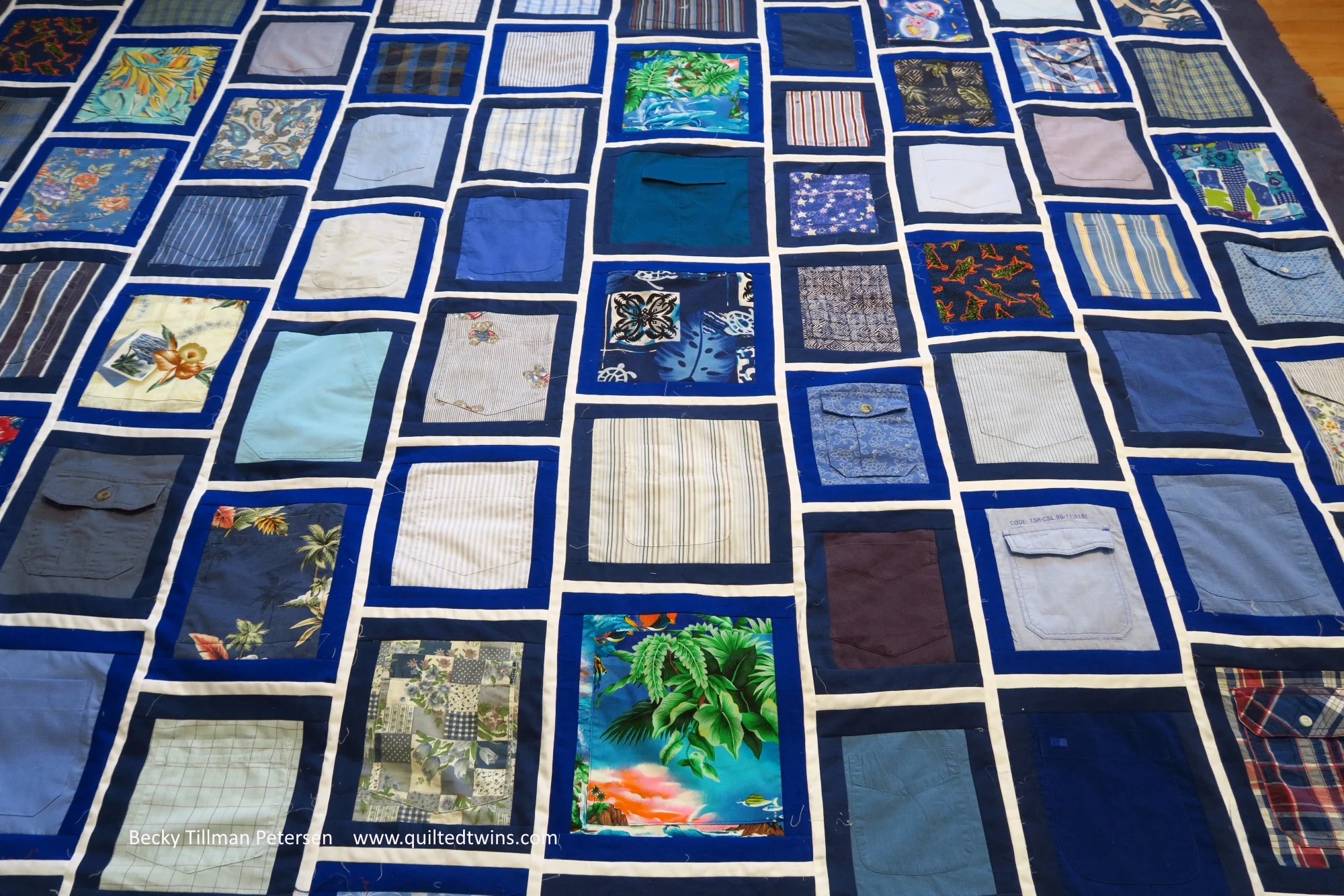 "Pick a Pocket" - upcycled blues top #34 finished