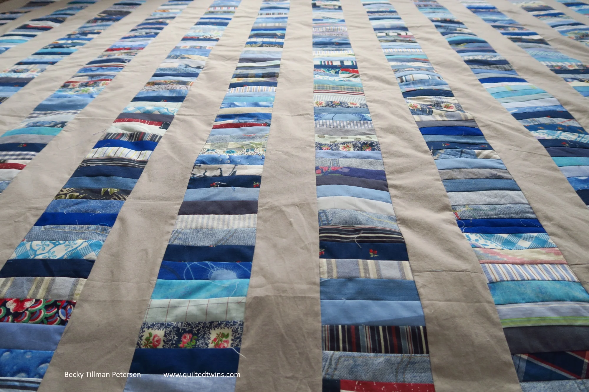 "Coinage" - upcycled blues top #44 finished