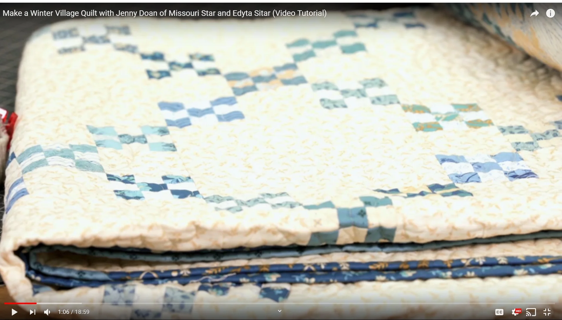 A close up of that quilt that Edyta is pointing to. It’s obviously “not” on point. This is a screen shot taken from about 1:06 into the video found at the link the to the right.