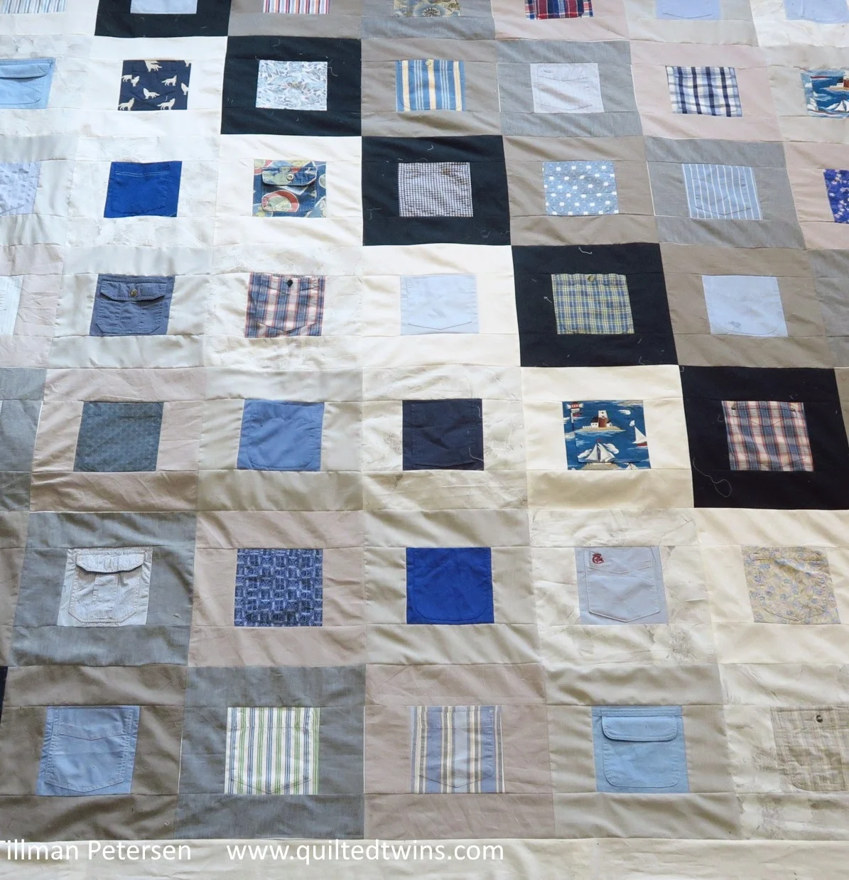 "Streak of Pockets" - upcycled blues #46 top finished