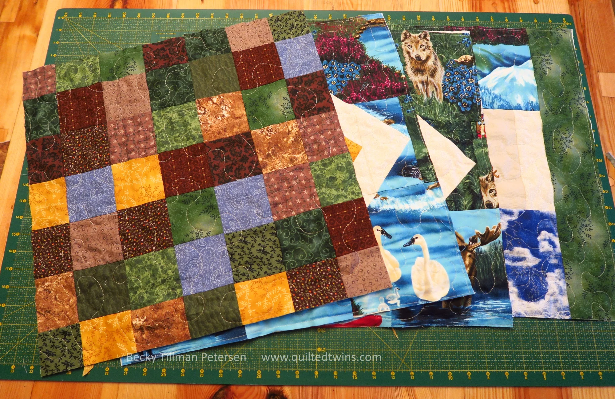 The “backs” The simple pieced back used just 3.5” squares. then I trimmed down to make it 19”.