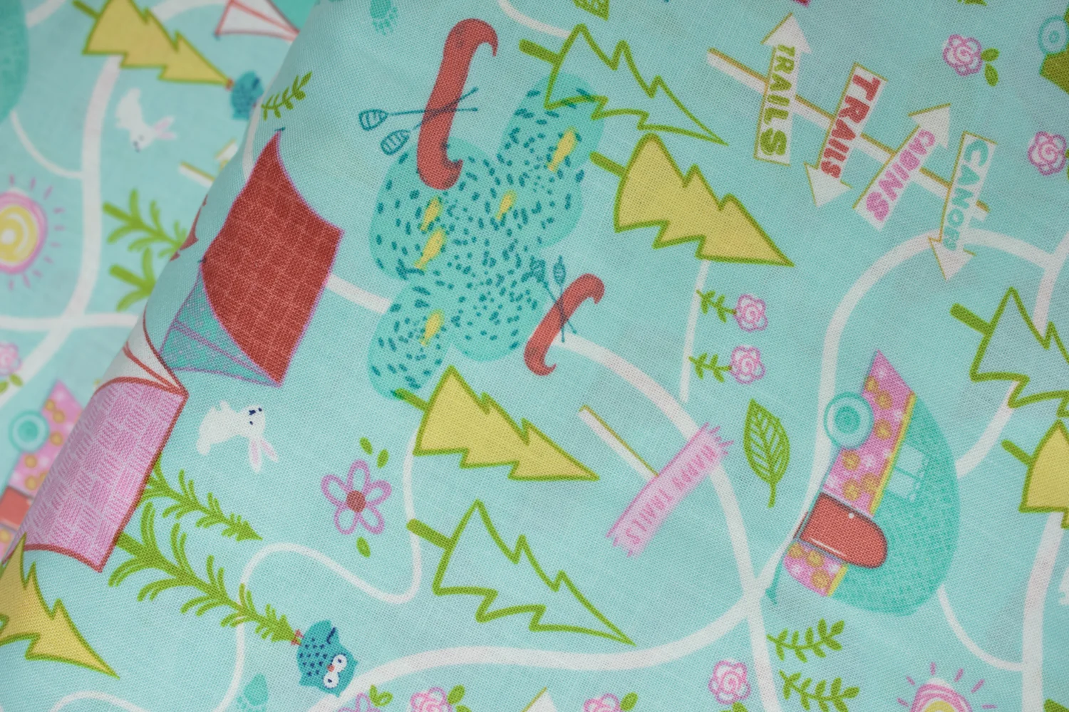 Aqua with Campers, Tents, Trees, and Camping Elements: Fun for Timeless Treasures