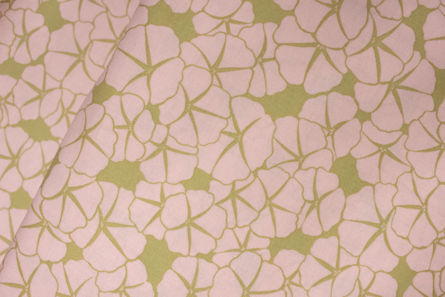 Olive Green with Pale Pink Petunias: Meadow Storm for Marcus Fabrics