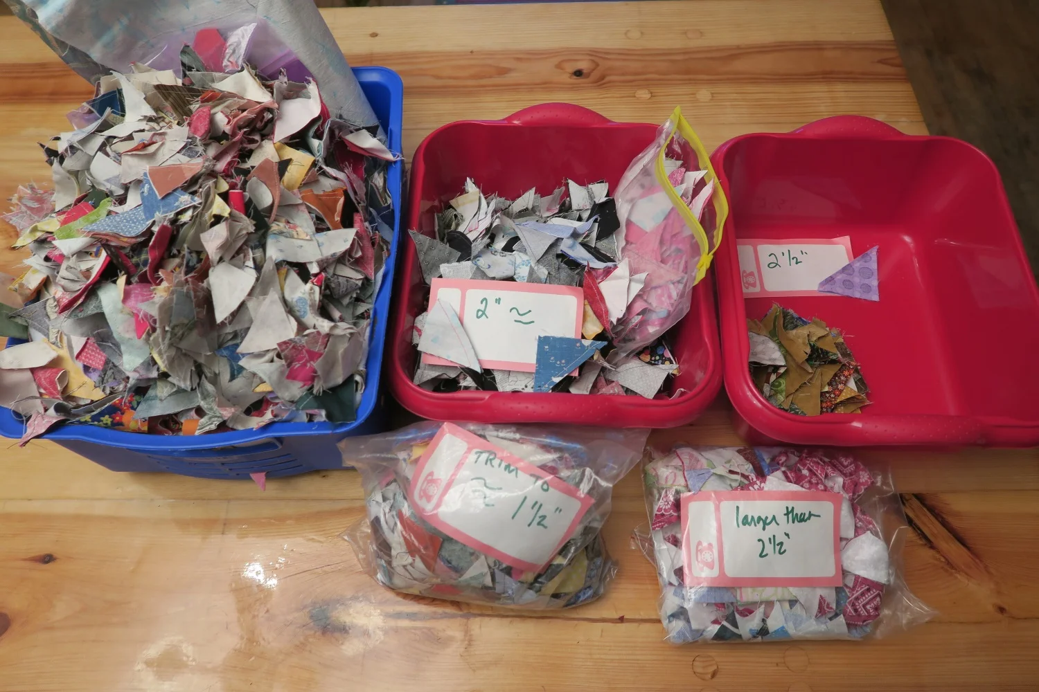 While not ALL of my half square triangles that I located in my sewing room, this is the majority of them. I didn’t have them all sorted when I took this picture. I did find more when I cleaned out my sewing room a couple of weeks ago.