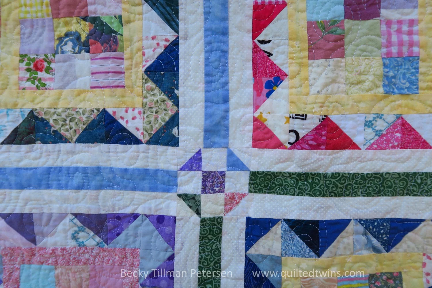 Here you can see the fabrics that went into the “lights” of the HST. And the size of the little cornerstone block.