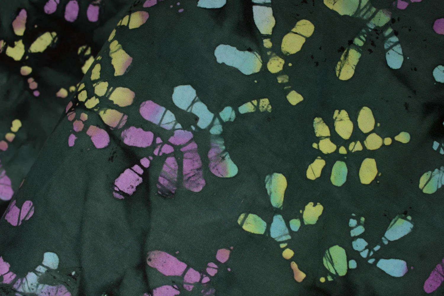 Little Branches in Purple, Yellow, and Aqua on Pine Green: Quilter's Batiks