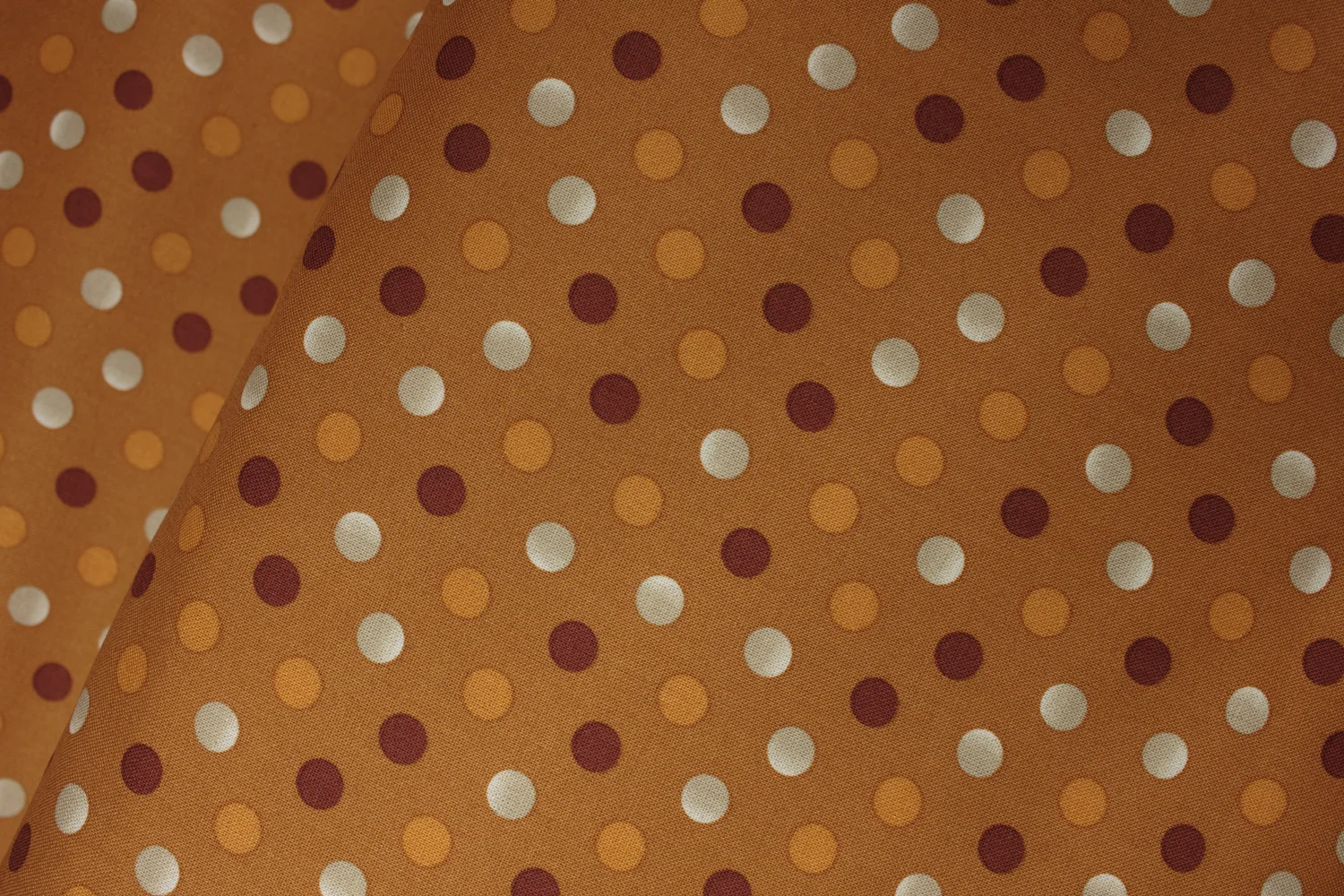 Burgundy, Orange, and Cream Dots on Rust: Scrappier Dots by Marcus Fabrics