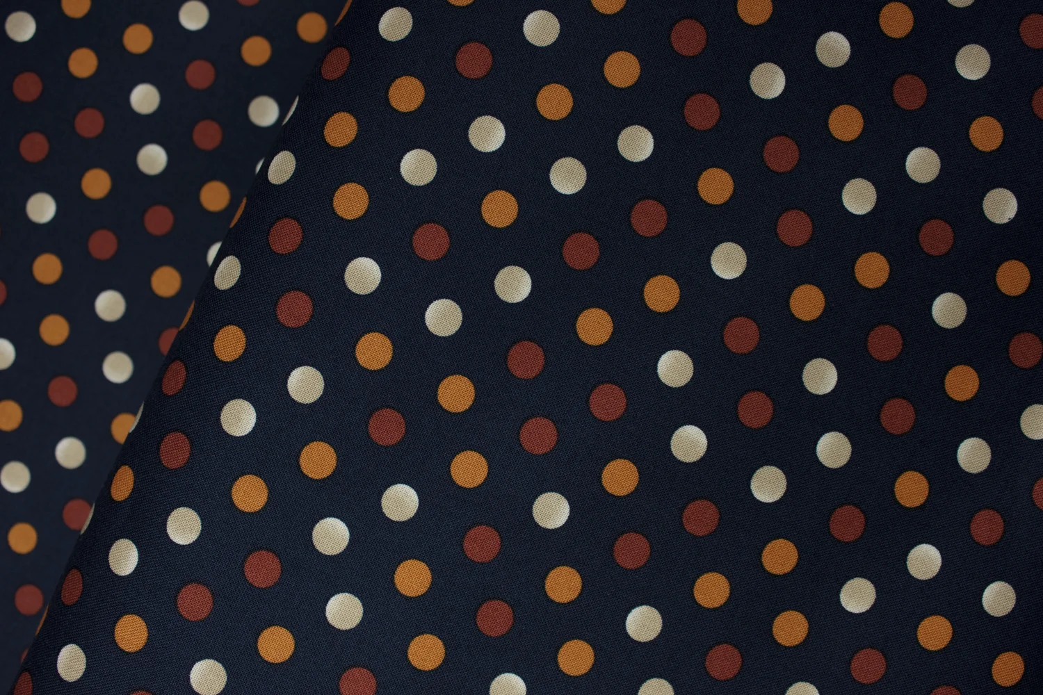 Burgundy, Orange, and Cream Dots on Navy: Scrappier Dots for Marcus Fabrics