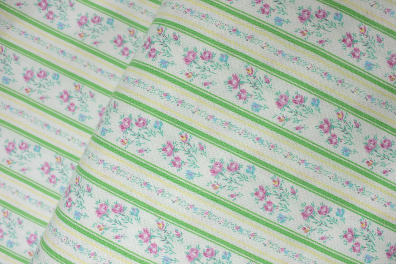 Floral Ticking Stripe in Lime Green