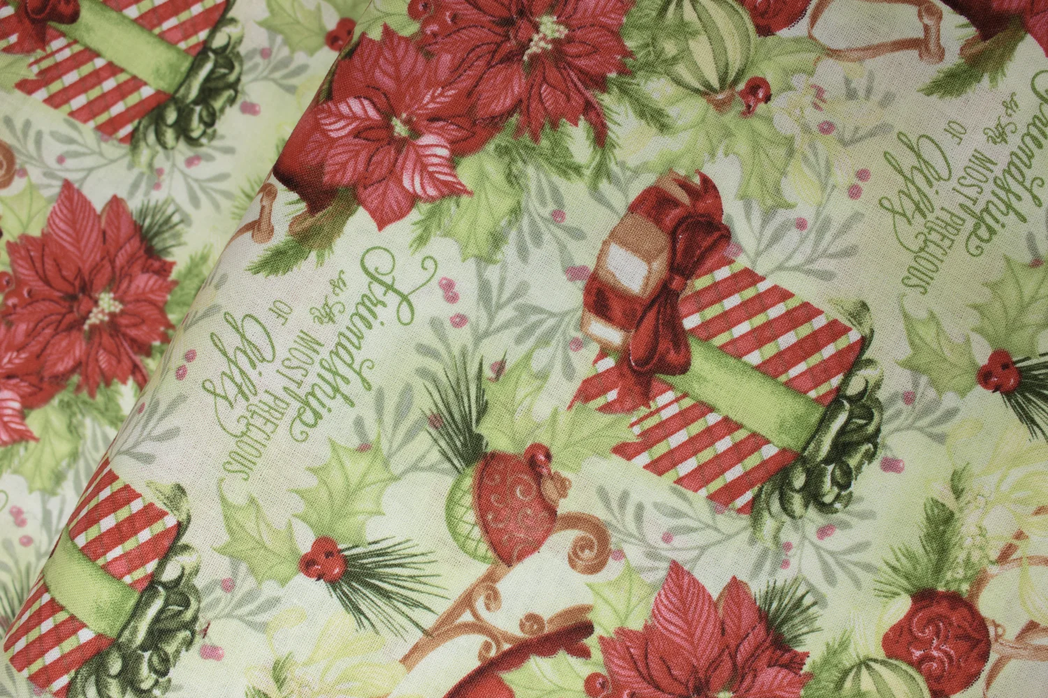 Cream and Green with Red, Presents, Poinsettias, Ornaments, and Words: Precious Gifts for Springs Creative