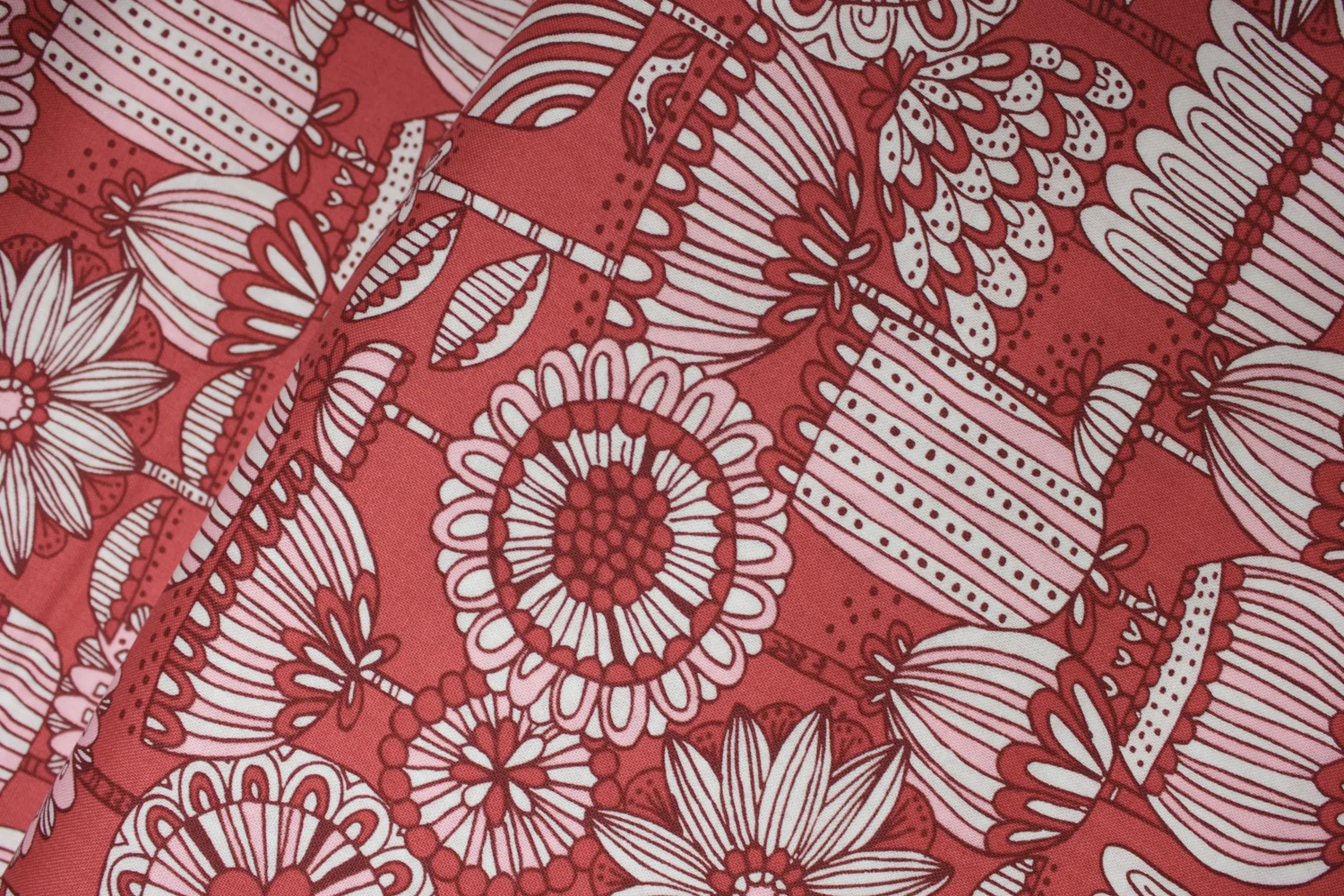 Whimsical Flowers on Red: Just Another Walk in the Woods by Stacy Iest Hsu for Moda