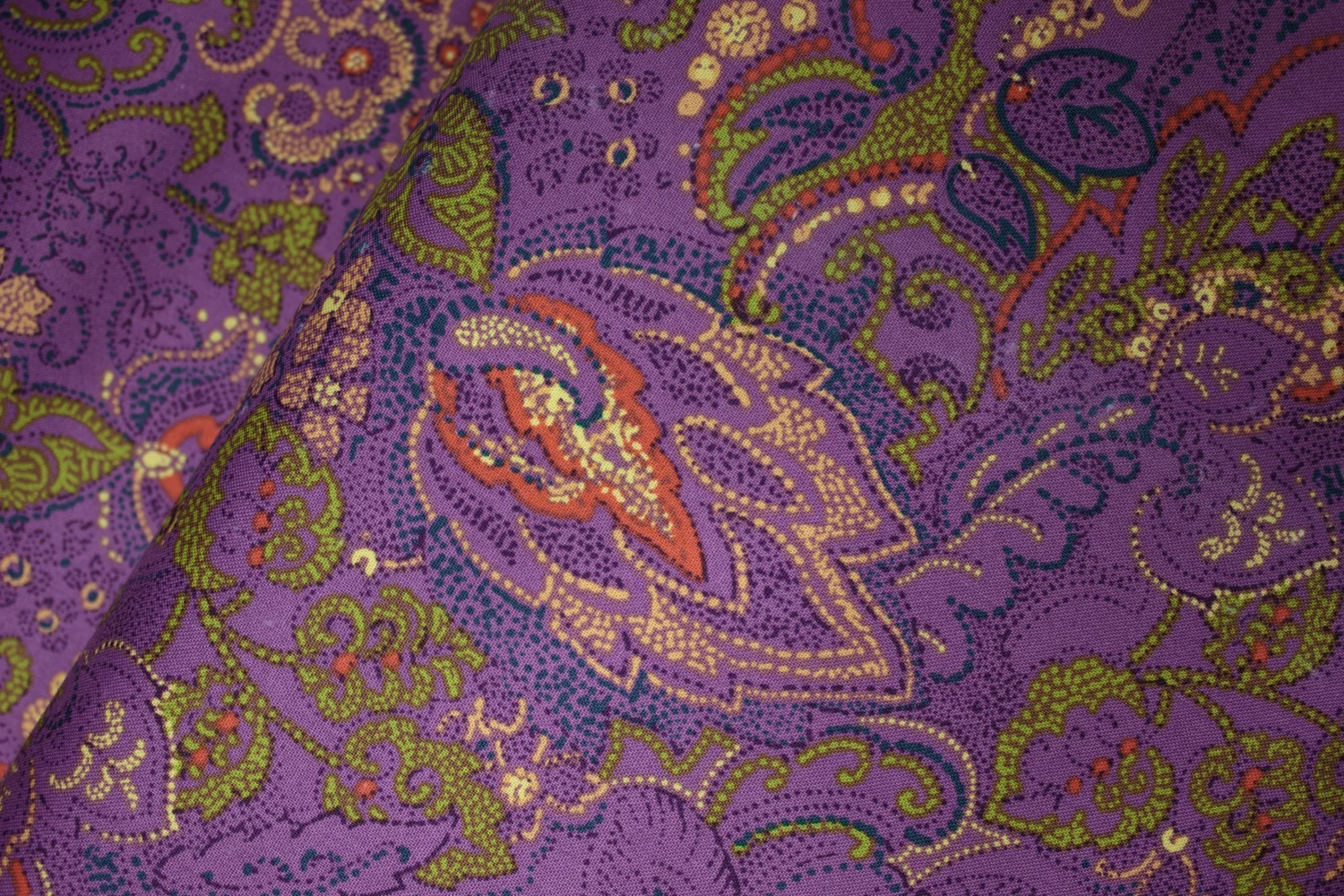 Stippled Leaves in Red and Green on Purple: Ashtyn -- by June Bee for Ink and Arrow Fabrics
