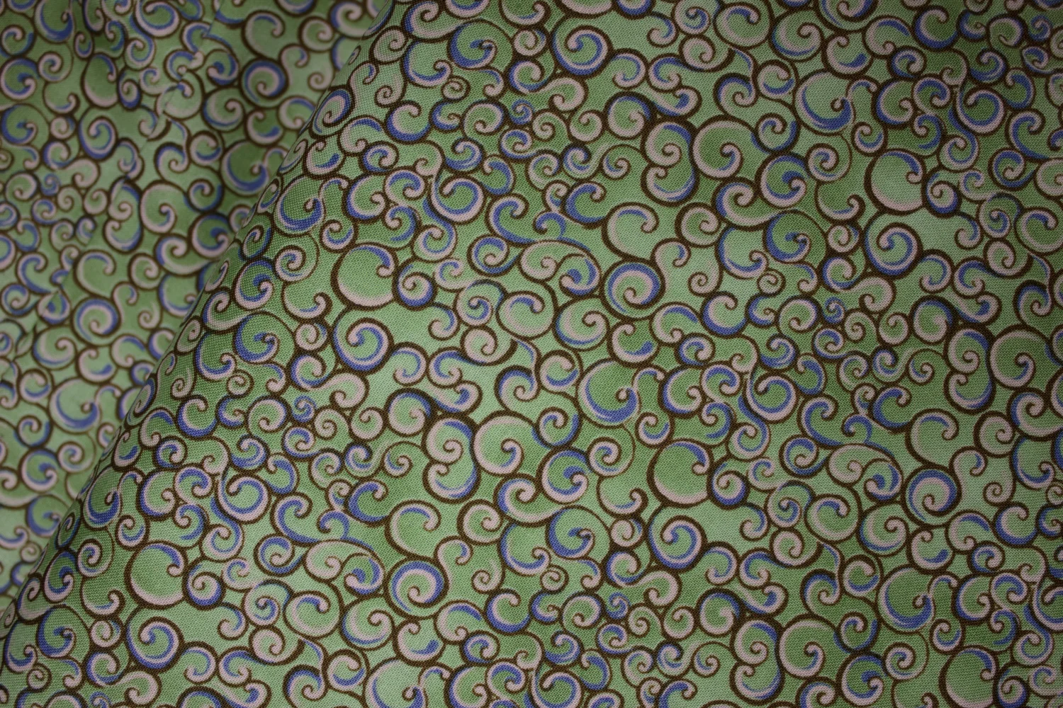 Periwinkle and Brown Spirals on Green: Garden Grandeur for Quilting Treasures
