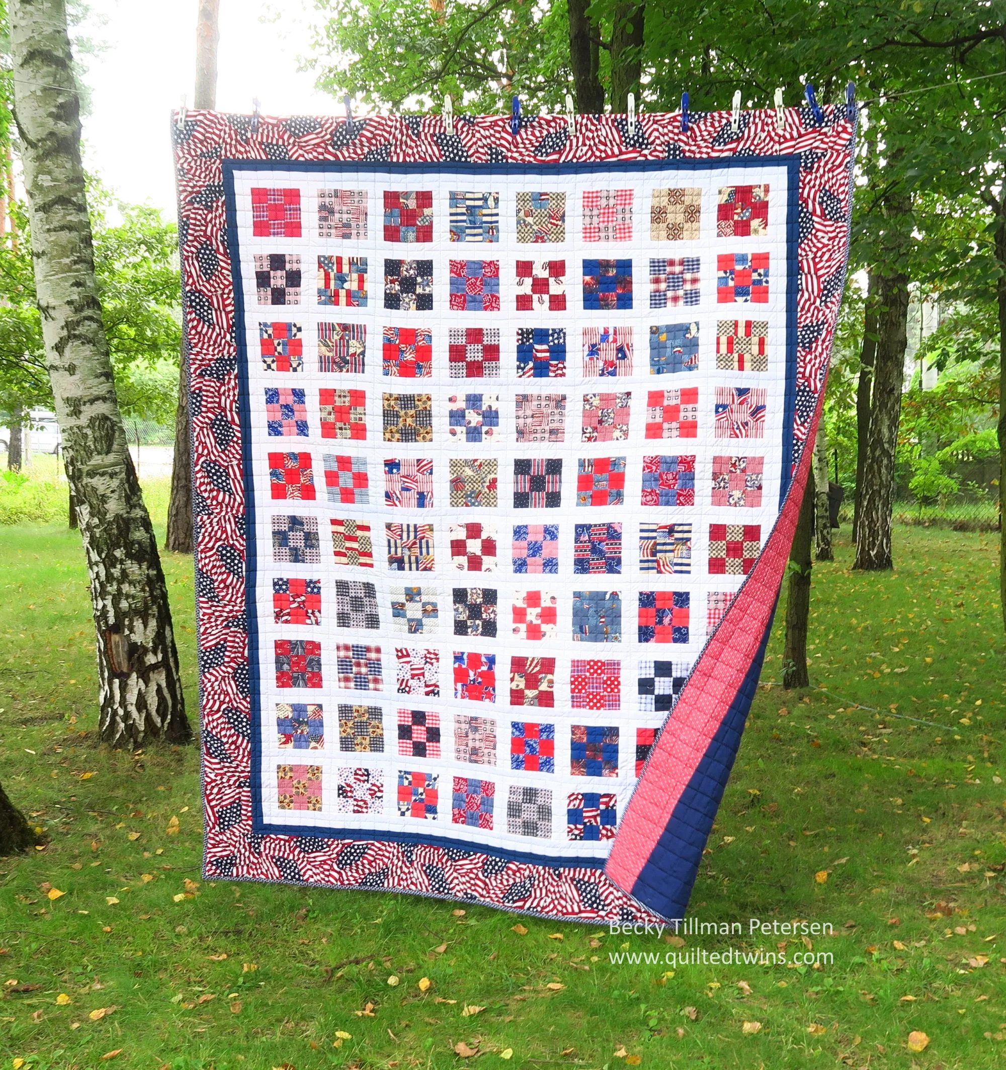 Early in my quilting life I was making 9 patches all the time and making quilts like this - sashed 9 patches. I went through my red/white/blue fabrics and made a bunch of them. Then I put it away for literally years. I found the 9 patches and decided to just “finish it”. It was a gift. I really liked how it turned out!