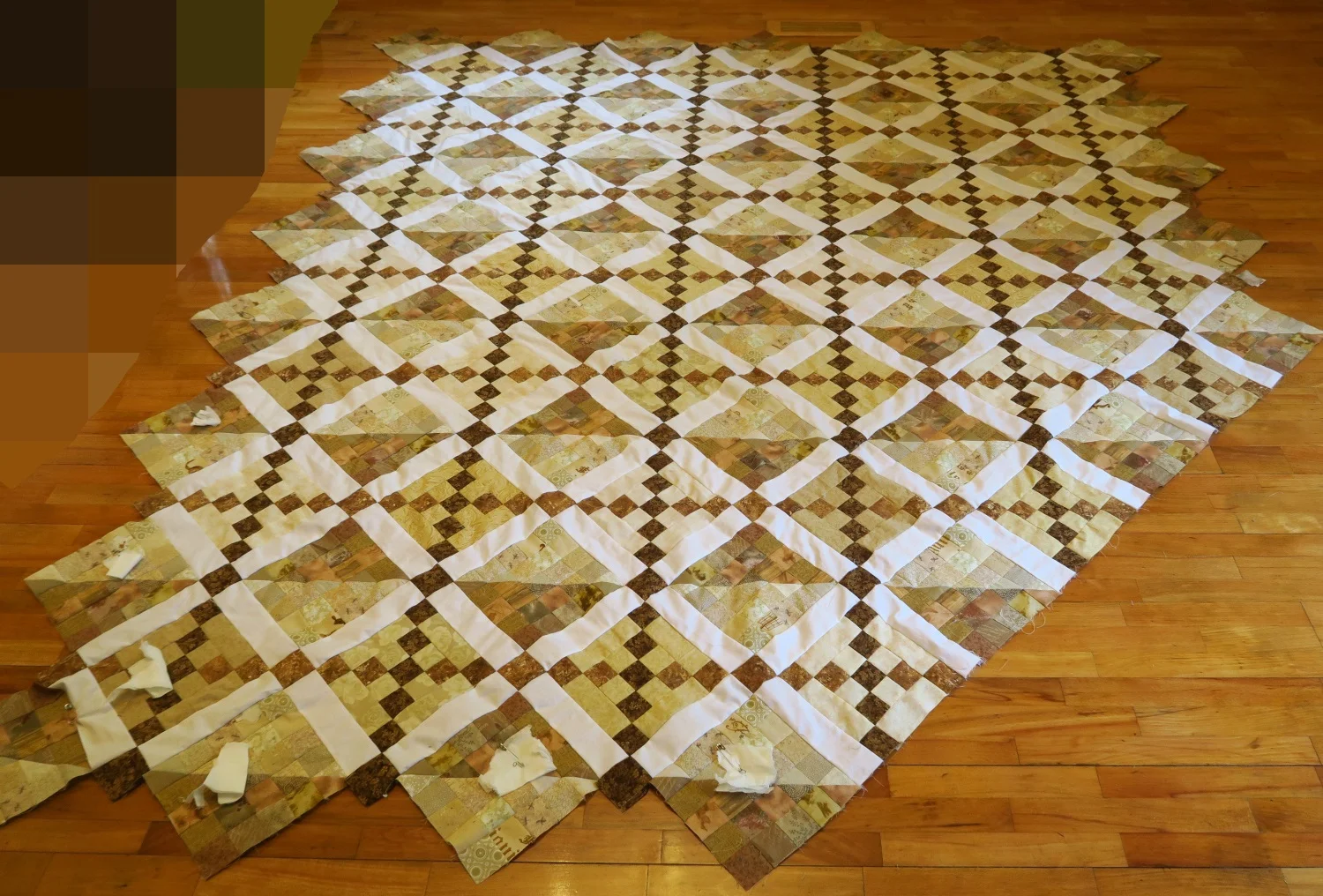 I kept sewing the rows together until here I am getting close to getting done.