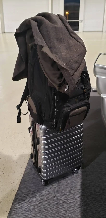 Our luggage - I had the suitcase and my husband had his backpack.