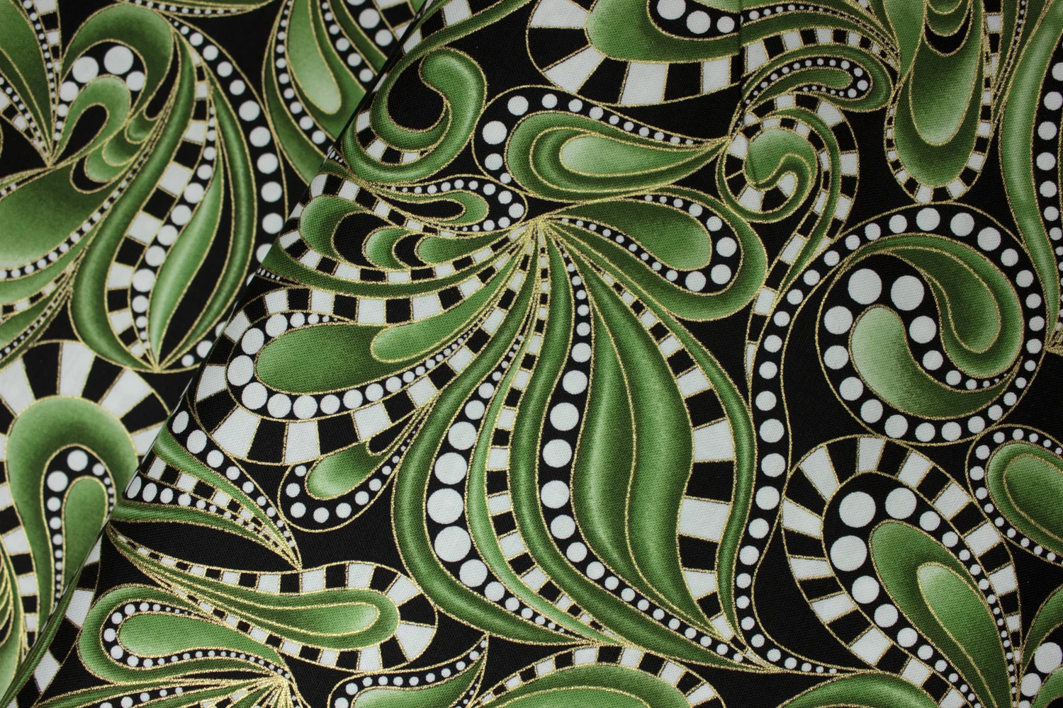 CAT-I-TUDE CHRISTMAS: Paisley Tonal Swirl in Green - by Ann Lauer for Benartex