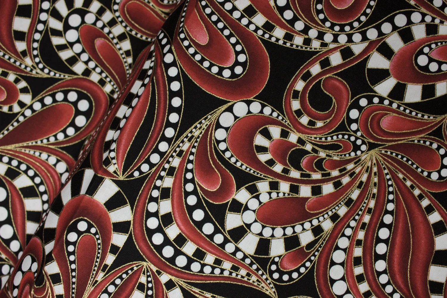 CAT-I-TUDE CHRISTMAS: Paisley Tonal Swirl in Red - by Ann Lauer for Benartex
