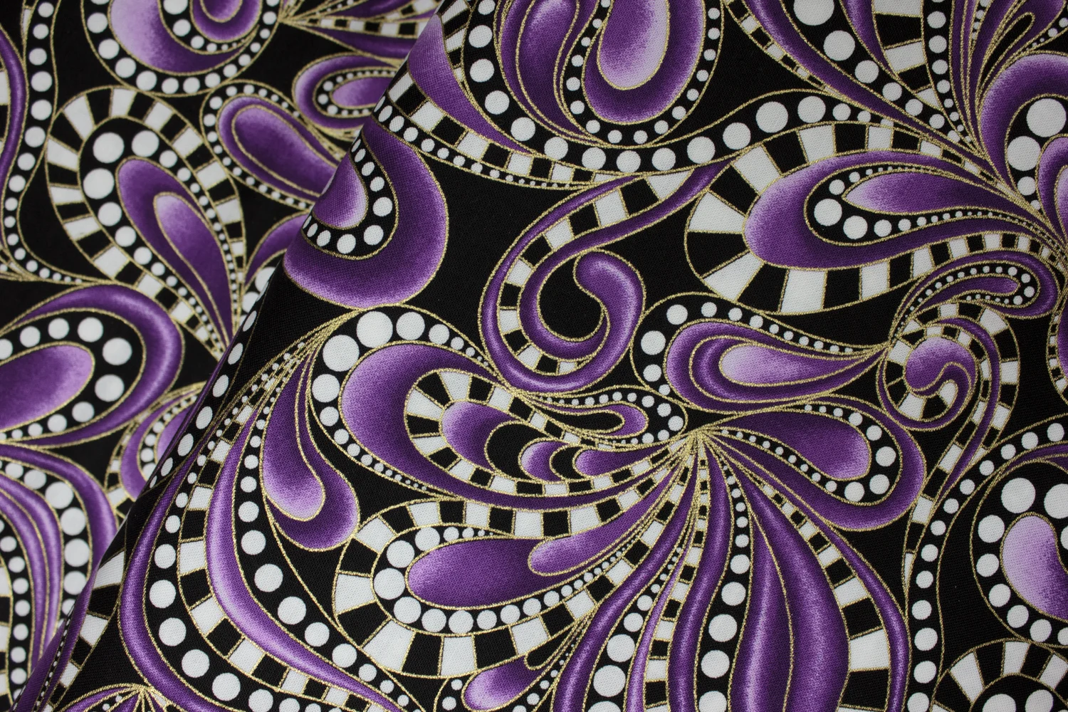 CAT-I-TUDE CHRISTMAS: Paisley Tonal Swirl in Purple - by Ann Lauer for Benartex
