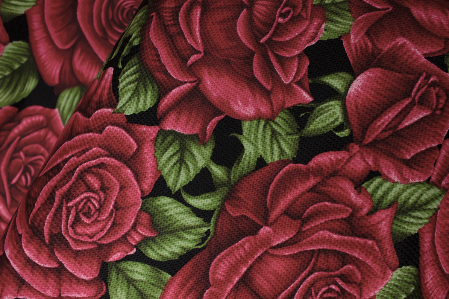Festival of Roses: Large Roses on Black - by Jackie Robinson for Benartex