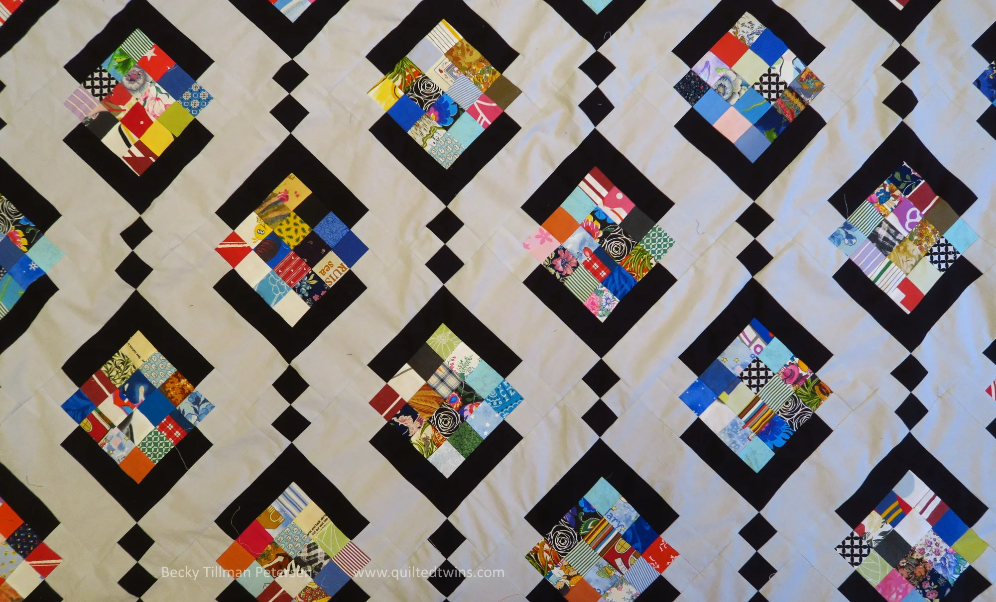 "Hanging Birdhouses"  - 2" strips and squares top #72 finished