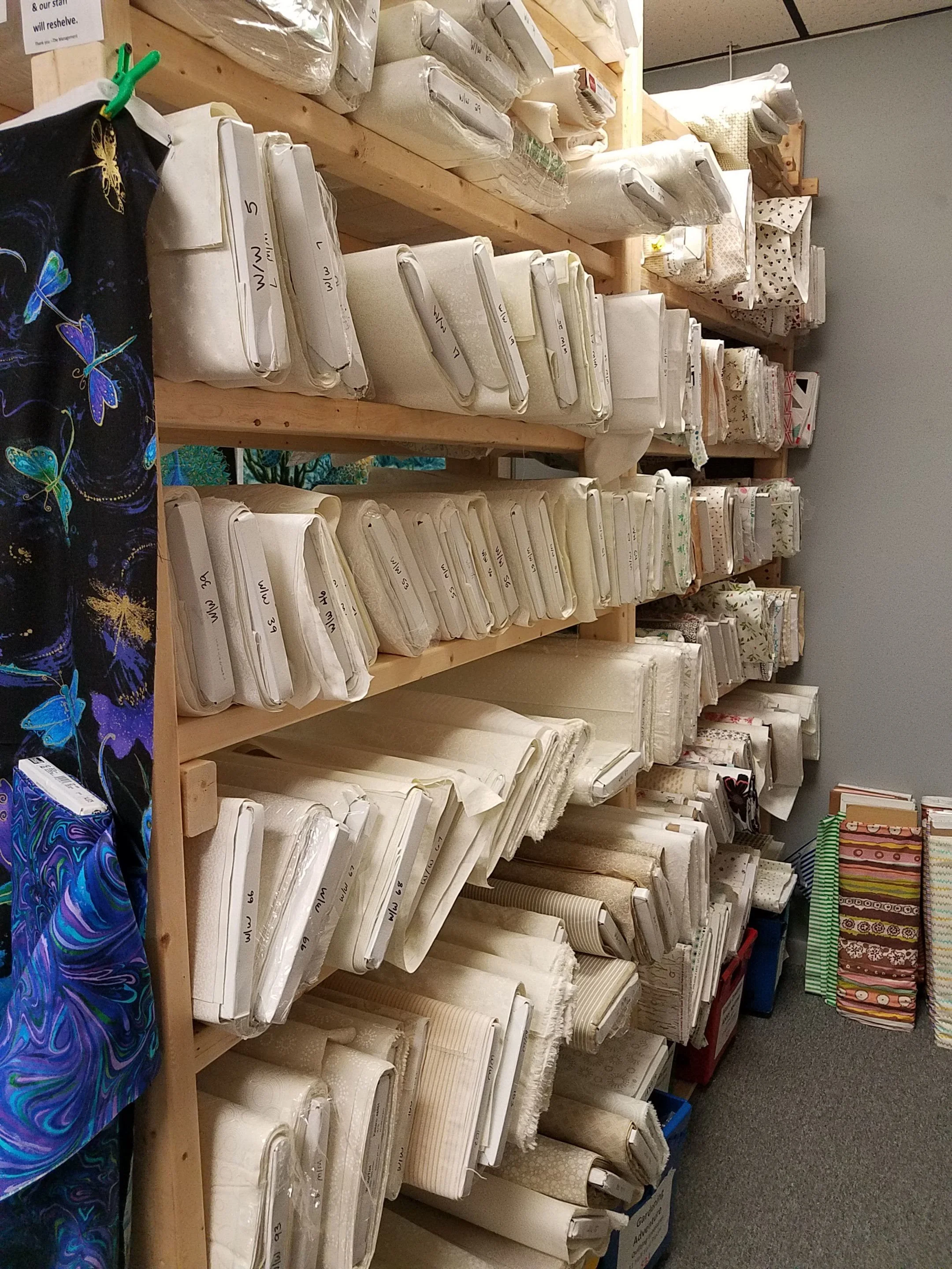 We have about 100 bolts of white/white and white/off-white variations. It’s mind-boggling, actually.