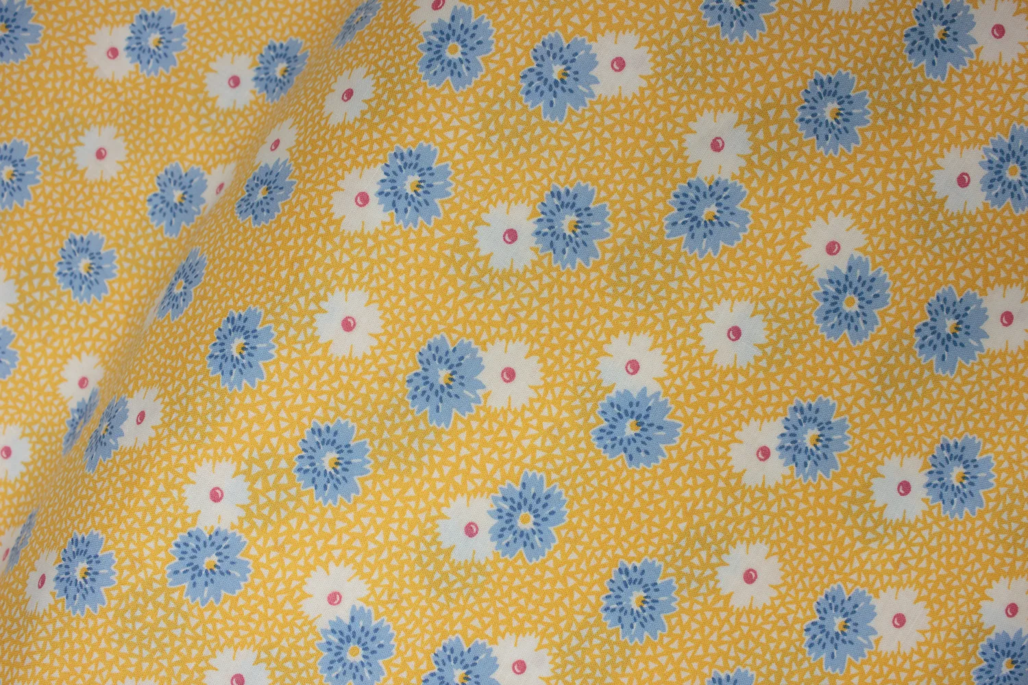 Gold and White with Blue and White Flowers: Windowsill Garden by Darlene Zimmerman for Robert Kaufman