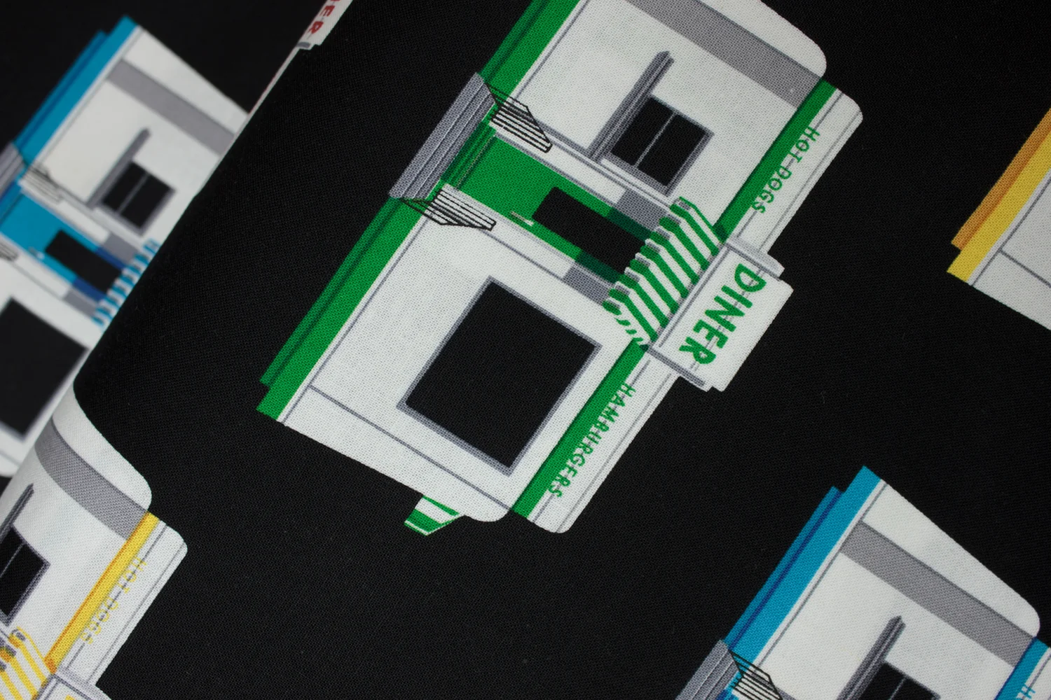 Colored Diners (Red, Yellow, Turquoise, and Green) on Black: Arnold's Diner by Maria Kalinowski for Kanvas Studio