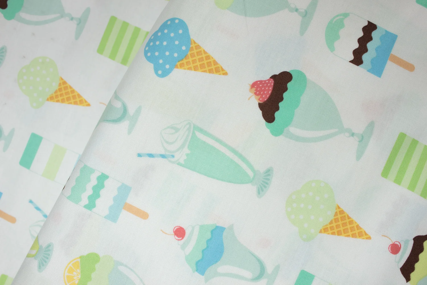 Ice Cream Desserts in Mint, Turquoise, and Lime on White: Get the Scoop by Michael Miller