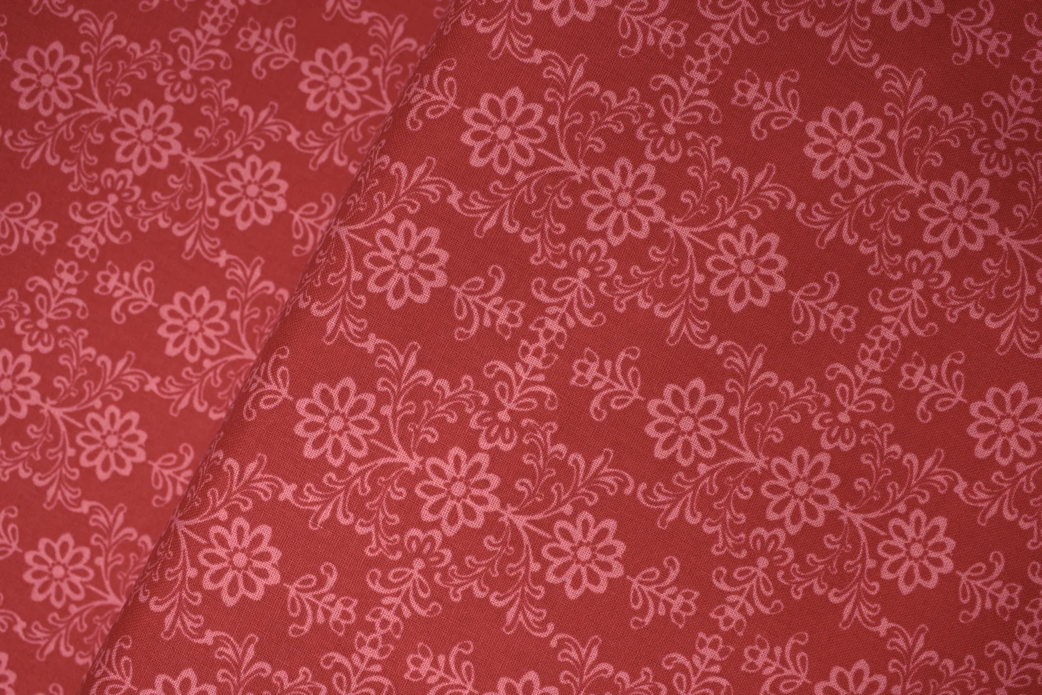 Pink Floral Design on Red: Frida's Damask by David Textiles
