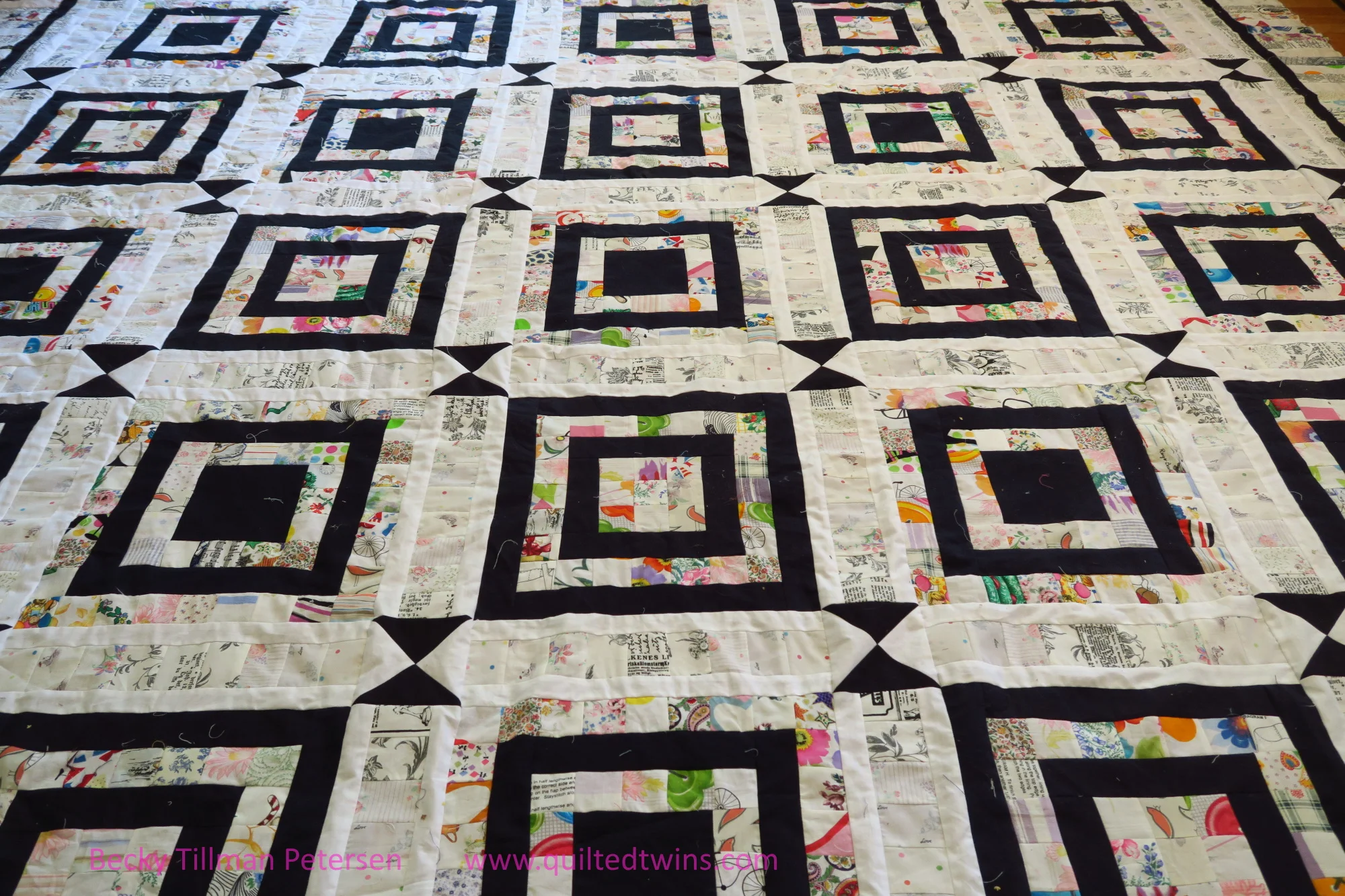 Top #75 black and white top low volume pieces from 2" strips