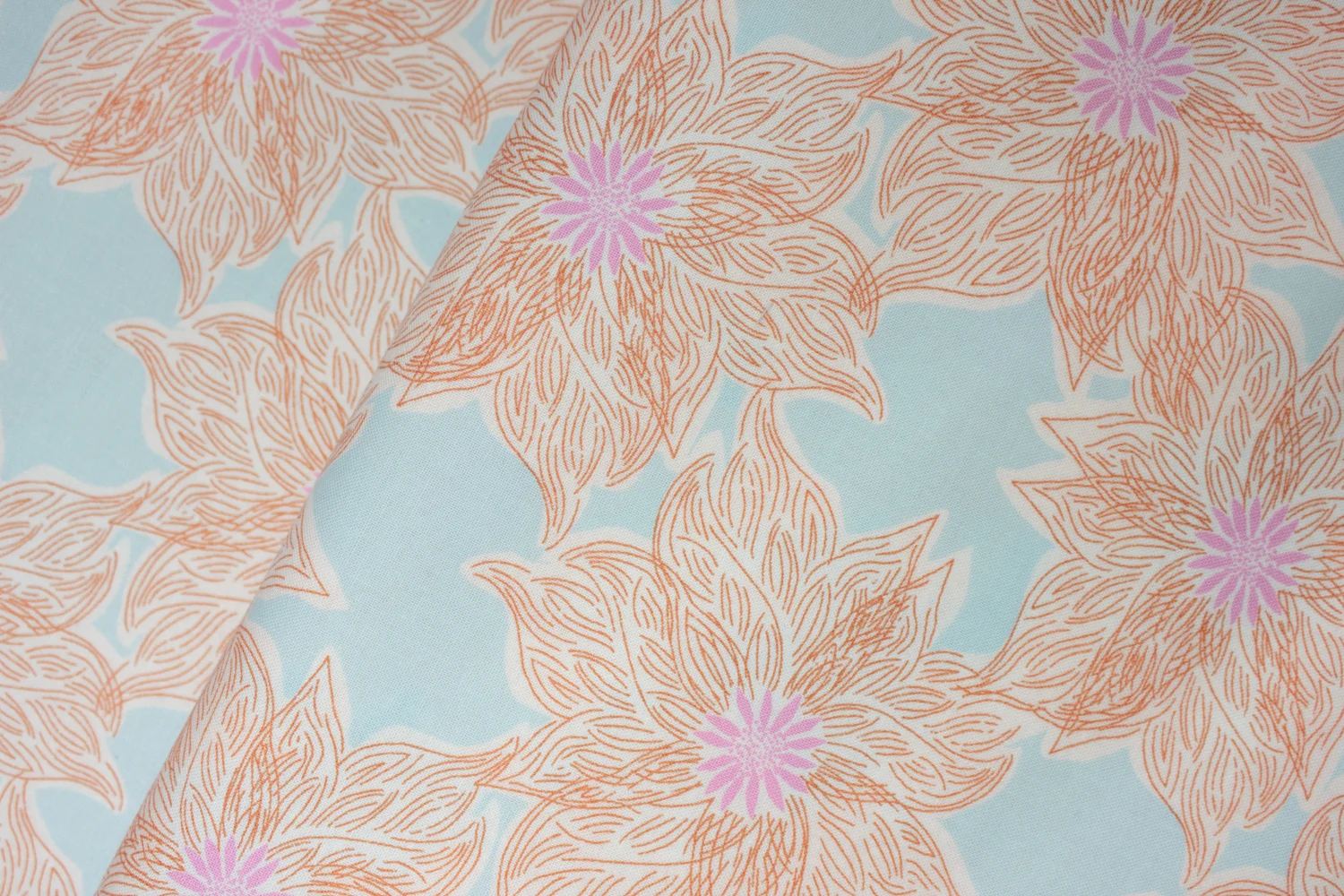 Big Orange Flowers on Baby Blue: Voyage by Kate Spain for Moda