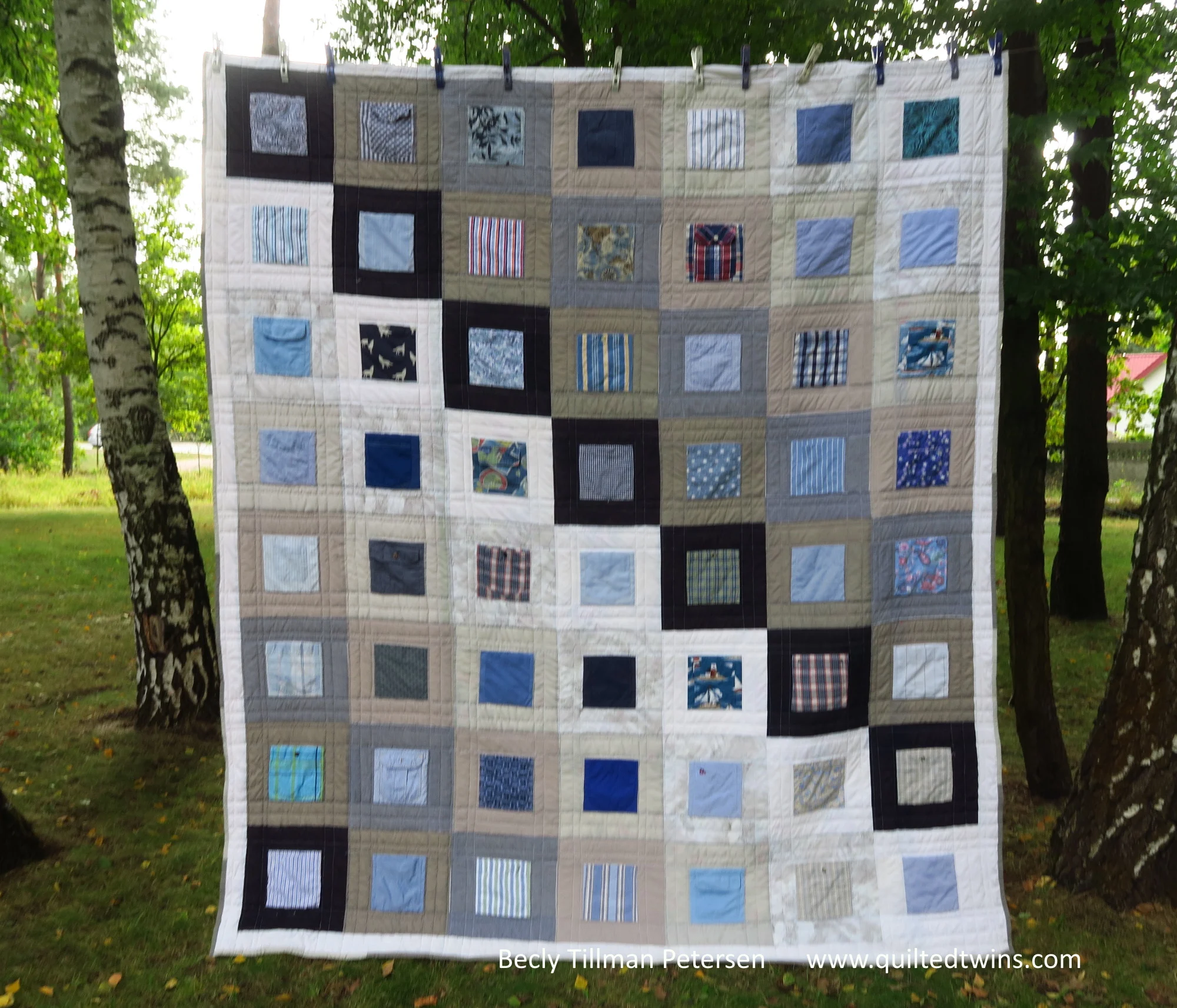 "Streak of Pockets" - upcycled blues #46 finished