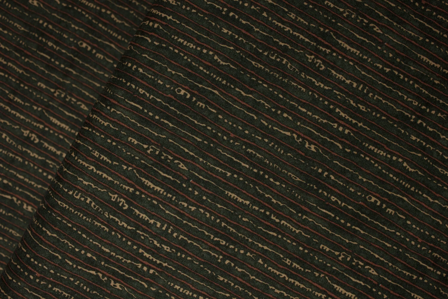 Tan and Rust Lines on Dark Green: Autumn Reflections by Holly Taylor for Moda Fabrics