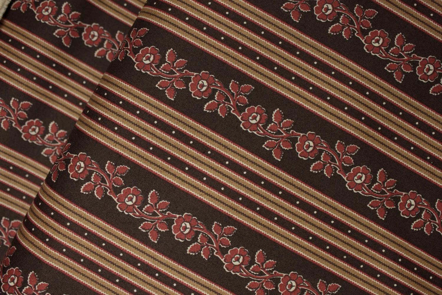 Red Flowers on Dark Brown with Tan Stripes for Little House on the Prairie by Andover Fabrics