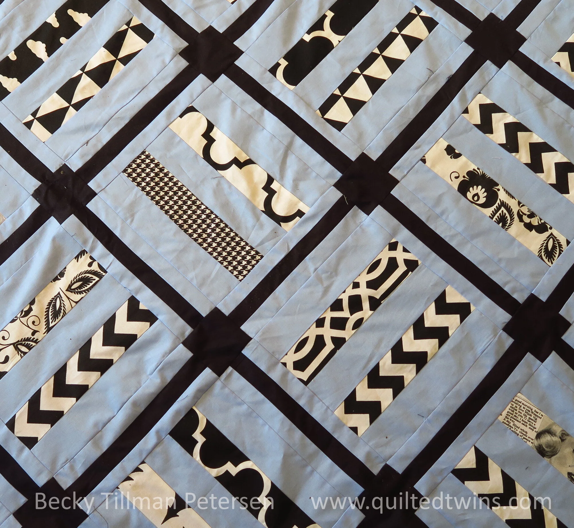 Geometrics 2- baby quilt with blue