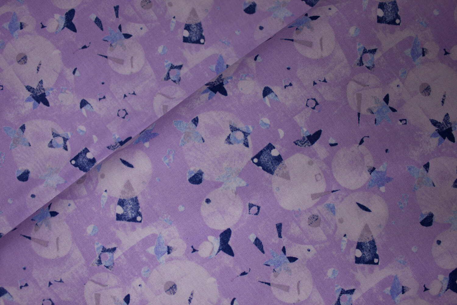 Lavender with Navy and Light Blue Confetti Flowers and Triangles: Print Making for Andover