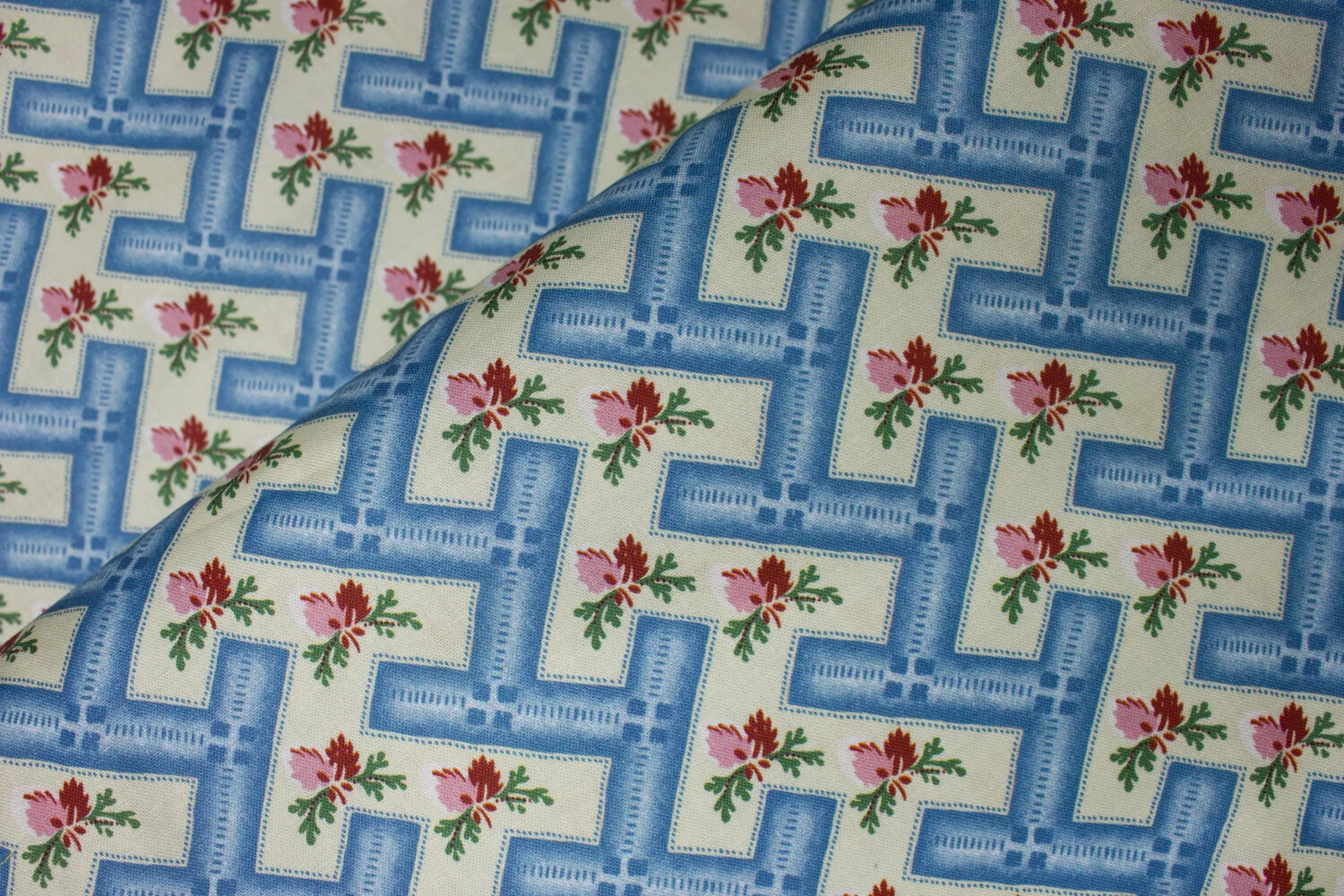 Blue and Greenish Zig Zags with Pink and Red Flowers: Dargate Jellies 1830s Washington Street Studio (Copy)