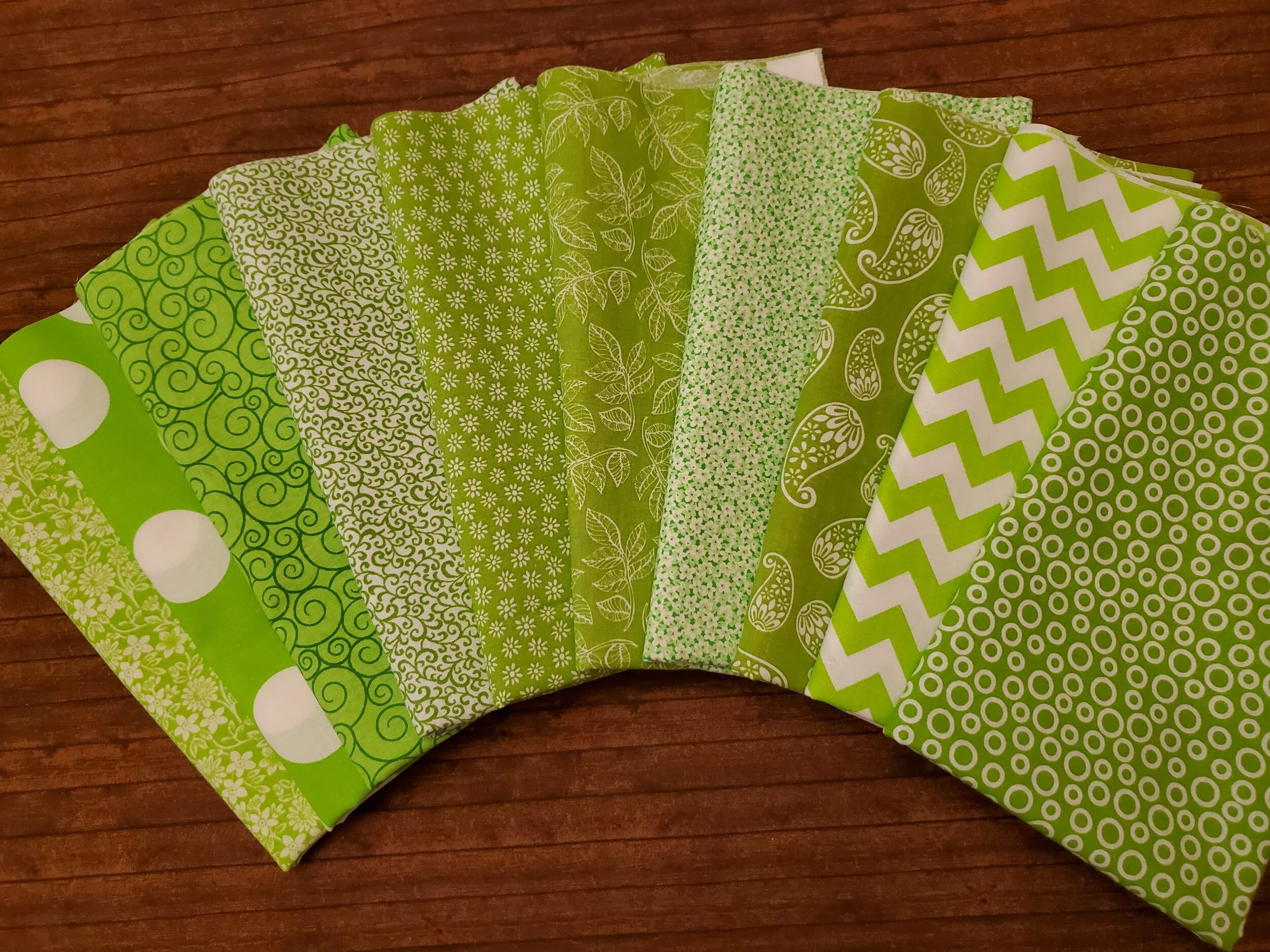 Mixed Lime Greens** with Quilter's Showcase - 10 Piece Half Yard Bundle Pack