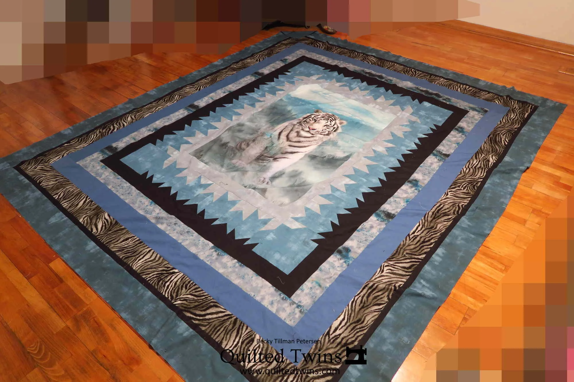 White Tiger panel quilt top - queen size