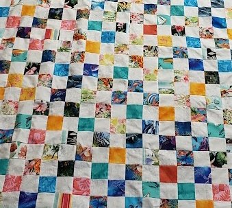 “Tropical Checkerboards” - a leftovers quilt top