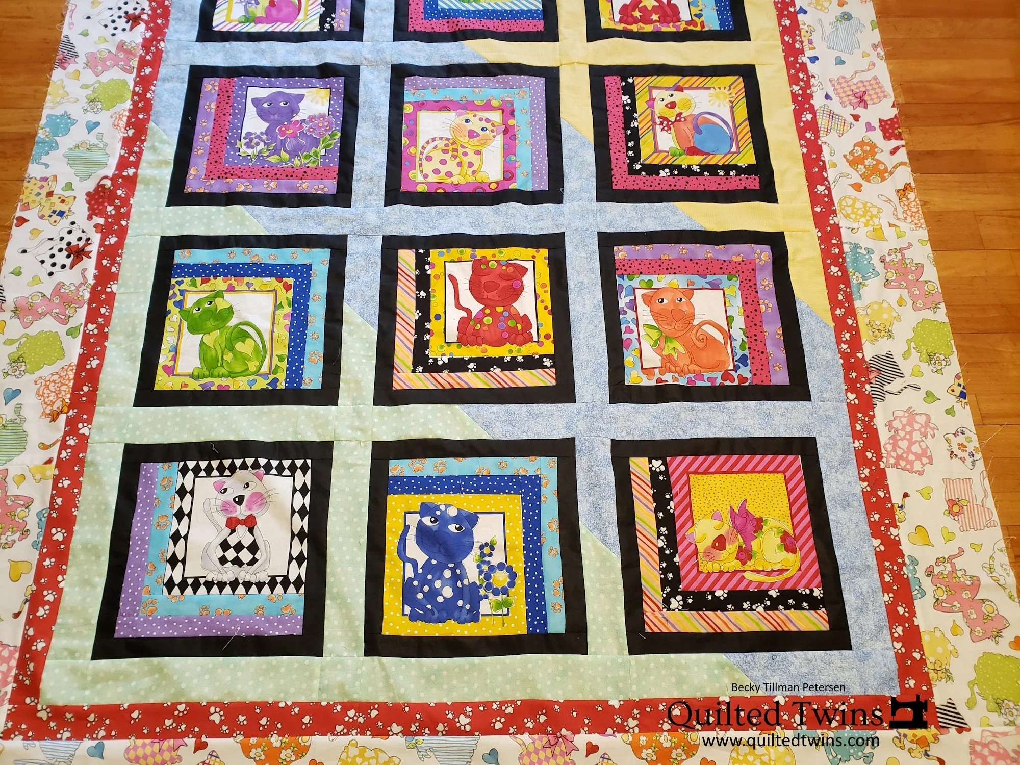 "BoHo Cat Happy" quilt top finished